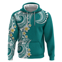 Aloha Polynesian Plumeria Flower Zip Hoodie Teal Color
