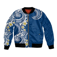 Aloha Polynesian Plumeria Flower Bomber Jacket Blue Color