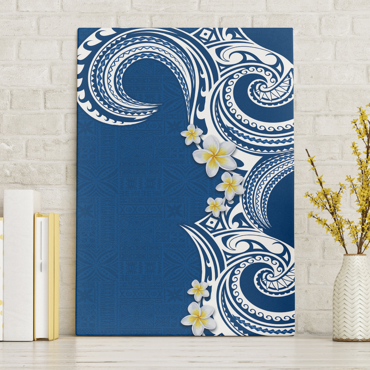 Aloha Polynesian Plumeria Flower Canvas Wall Art Blue Color