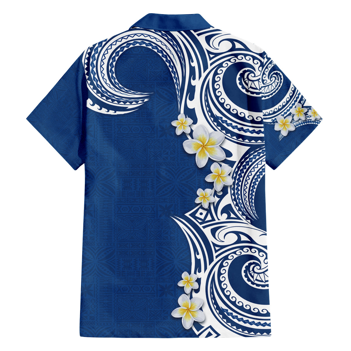 Aloha Polynesian Plumeria Flower Family Matching Summer Maxi Dress and Hawaiian Shirt Blue Color