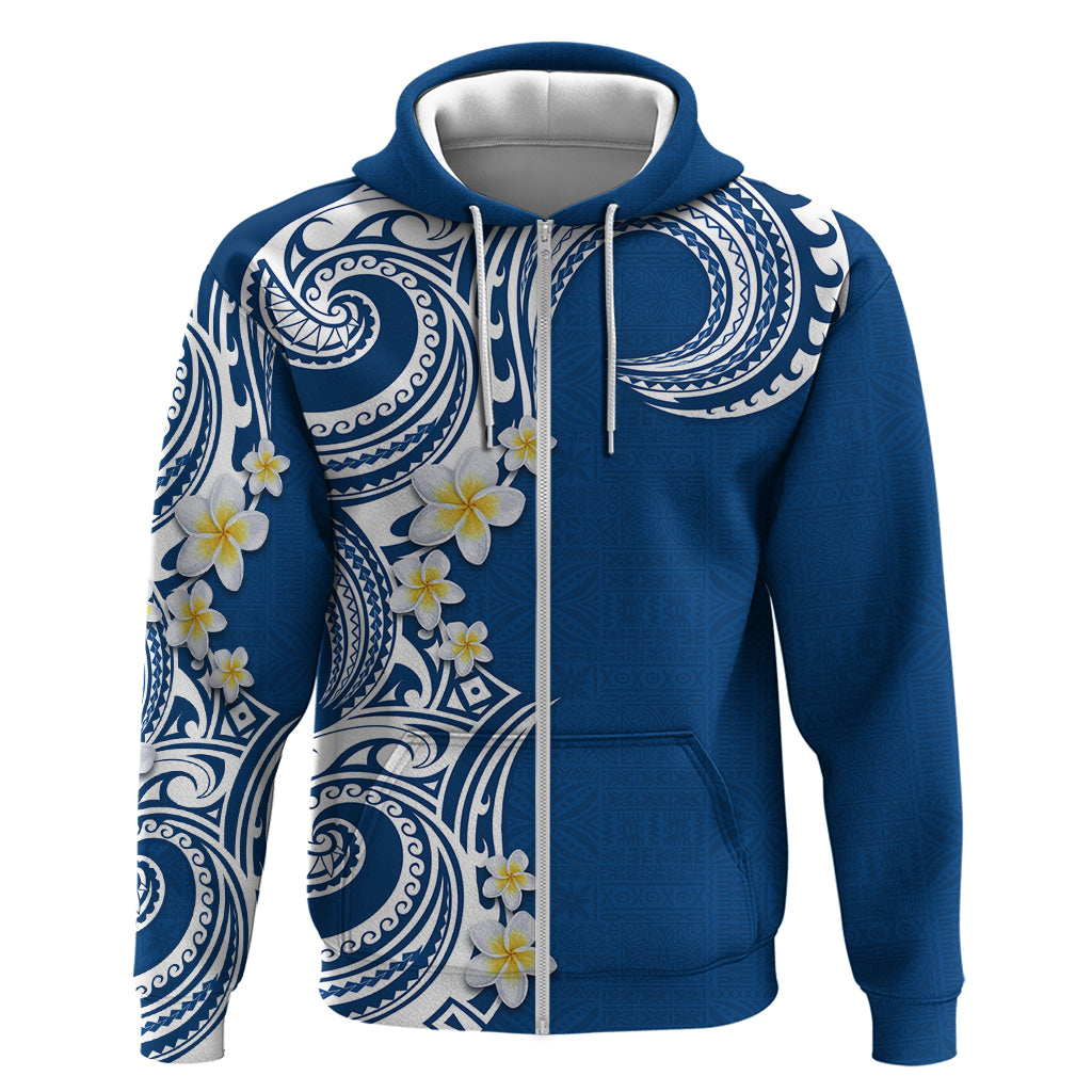 Aloha Polynesian Plumeria Flower Hoodie Blue Color