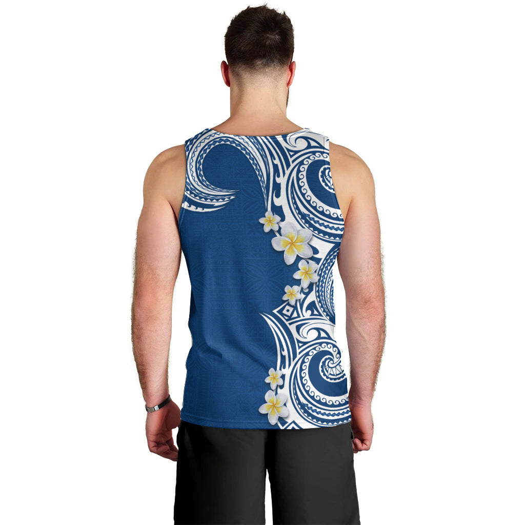 Aloha Polynesian Plumeria Flower Men Tank Top Blue Color