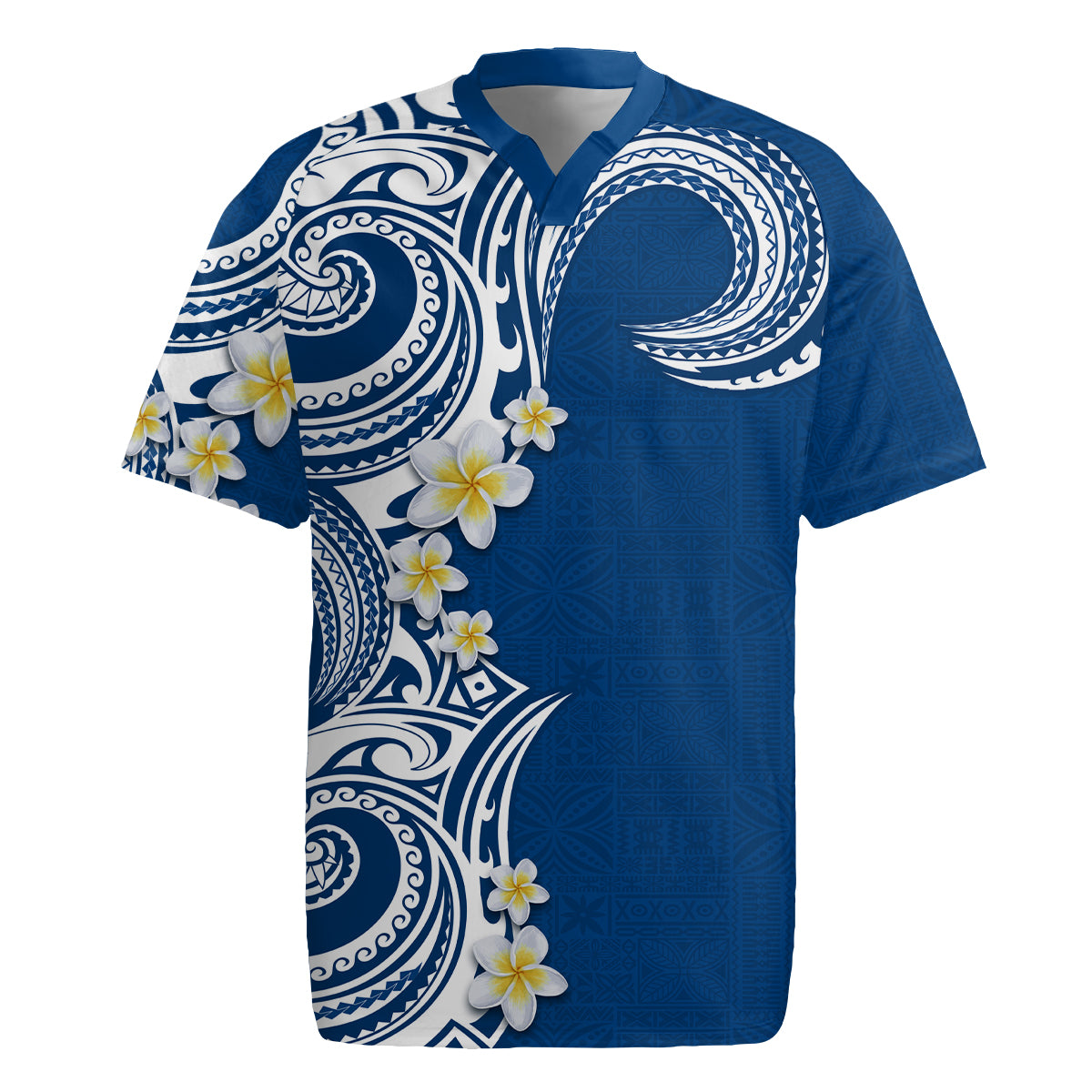 Aloha Polynesian Plumeria Flower Rugby Jersey Blue Color