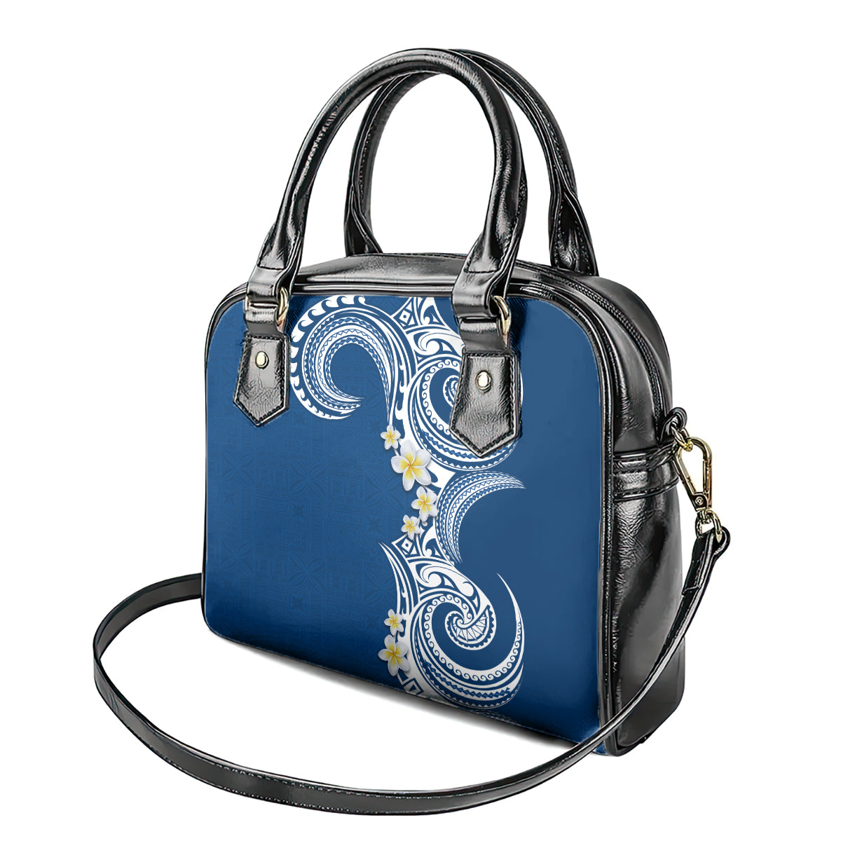 Aloha Polynesian Plumeria Flower Shoulder Handbag Blue Color