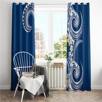 Aloha Polynesian Plumeria Flower Window Curtain Blue Color