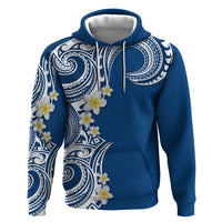 Aloha Polynesian Plumeria Flower Zip Hoodie Blue Color