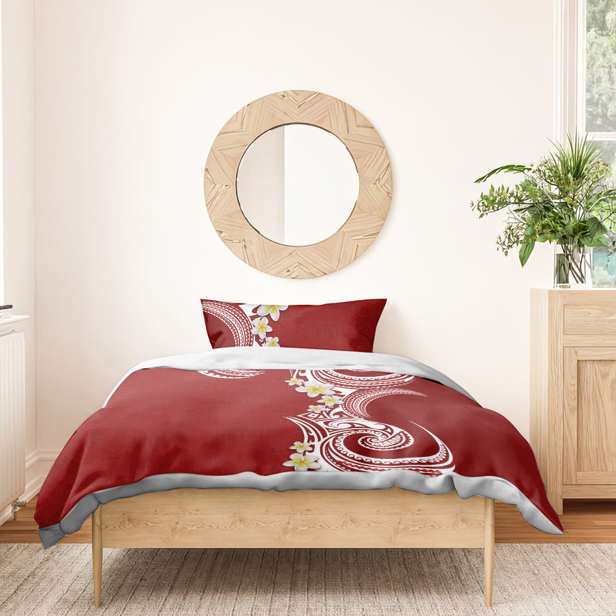 Aloha Polynesian Plumeria Flower Bedding Set Red Color