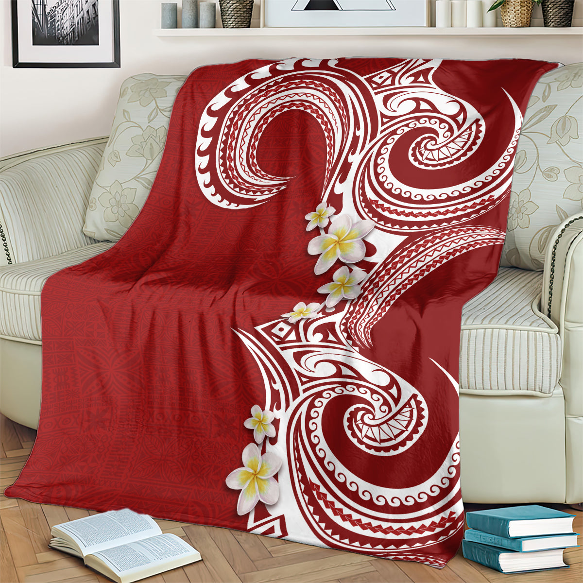 Aloha Polynesian Plumeria Flower Blanket Red Color