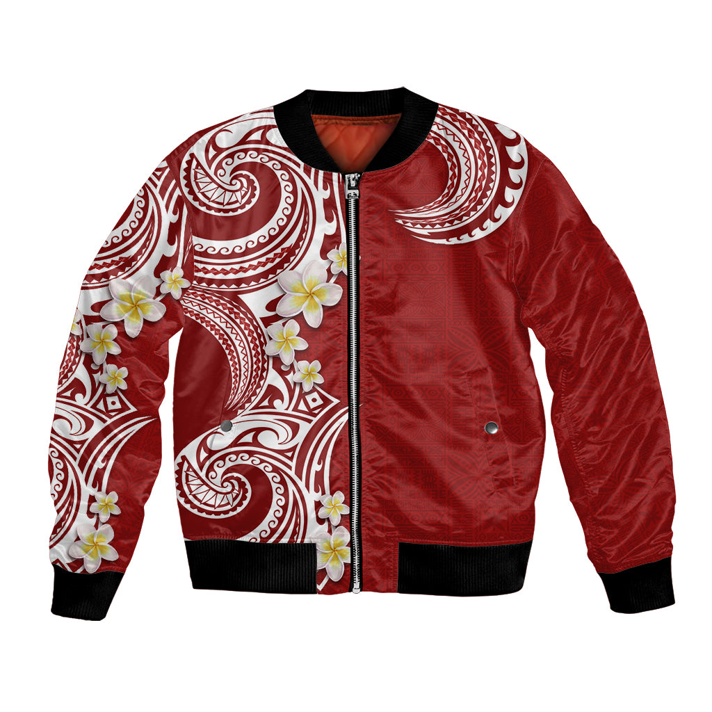 Aloha Polynesian Plumeria Flower Bomber Jacket Red Color