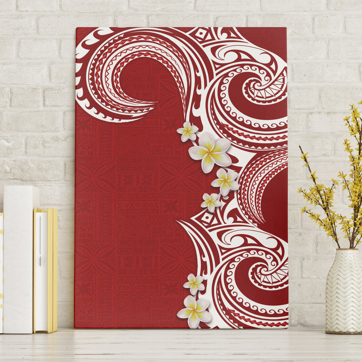 Aloha Polynesian Plumeria Flower Canvas Wall Art Red Color
