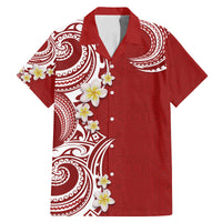 Aloha Polynesian Plumeria Flower Family Matching Mermaid Dress and Hawaiian Shirt Red Color