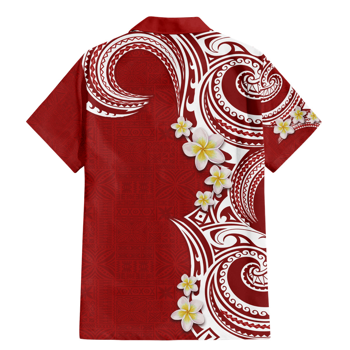 Aloha Polynesian Plumeria Flower Family Matching Mermaid Dress and Hawaiian Shirt Red Color