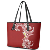 Aloha Polynesian Plumeria Flower Leather Tote Bag Red Color
