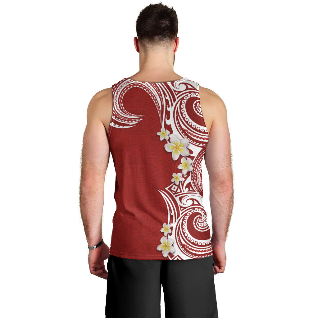 Aloha Polynesian Plumeria Flower Men Tank Top Red Color