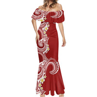 Aloha Polynesian Plumeria Flower Mermaid Dress Red Color