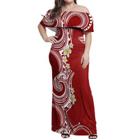 Aloha Polynesian Plumeria Flower Off Shoulder Maxi Dress Red Color LT03 Women Red - Polynesian Pride