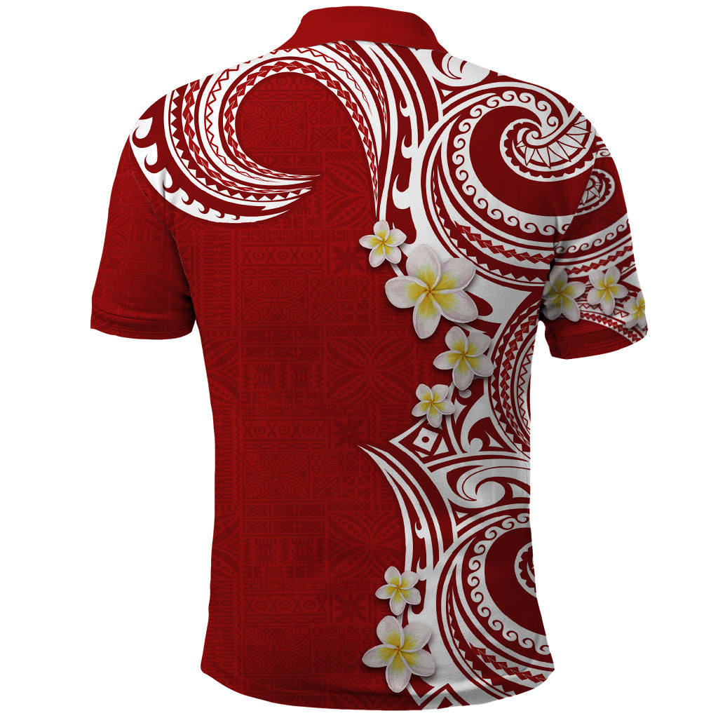 Aloha Polynesian Plumeria Flower Polo Shirt Red Color