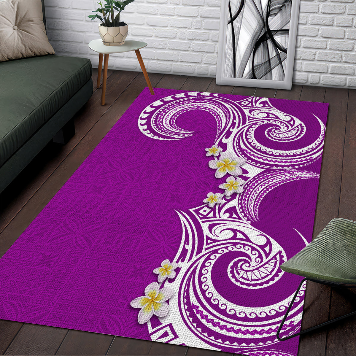 Aloha Polynesian Plumeria Flower Area Rug Purple Color
