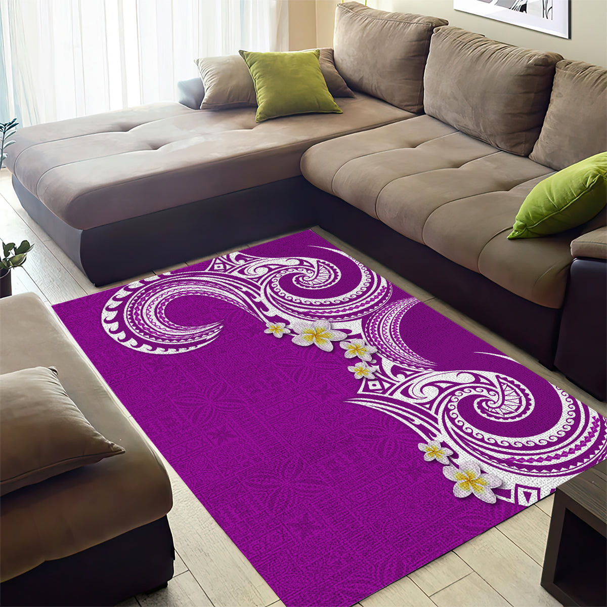 Aloha Polynesian Plumeria Flower Area Rug Purple Color