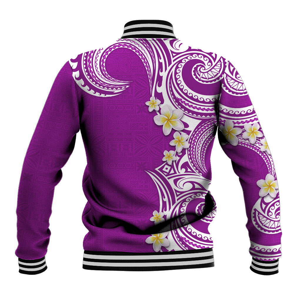 Aloha Polynesian Plumeria Flower Baseball Jacket Purple Color