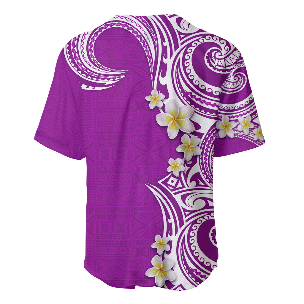 Aloha Polynesian Plumeria Flower Baseball Jersey Purple Color