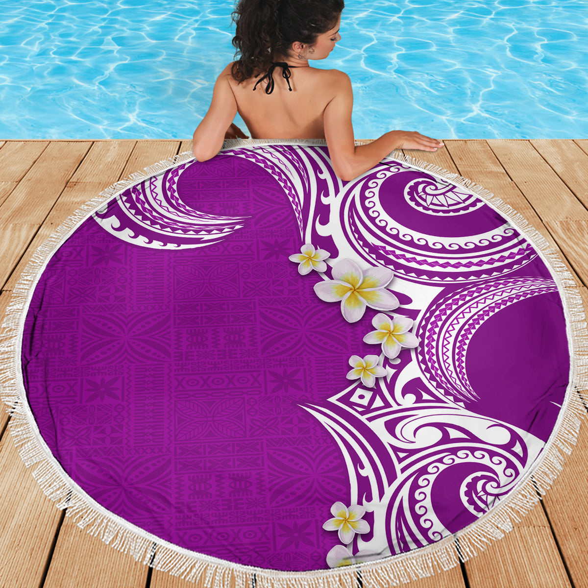 Aloha Polynesian Plumeria Flower Beach Blanket Purple Color
