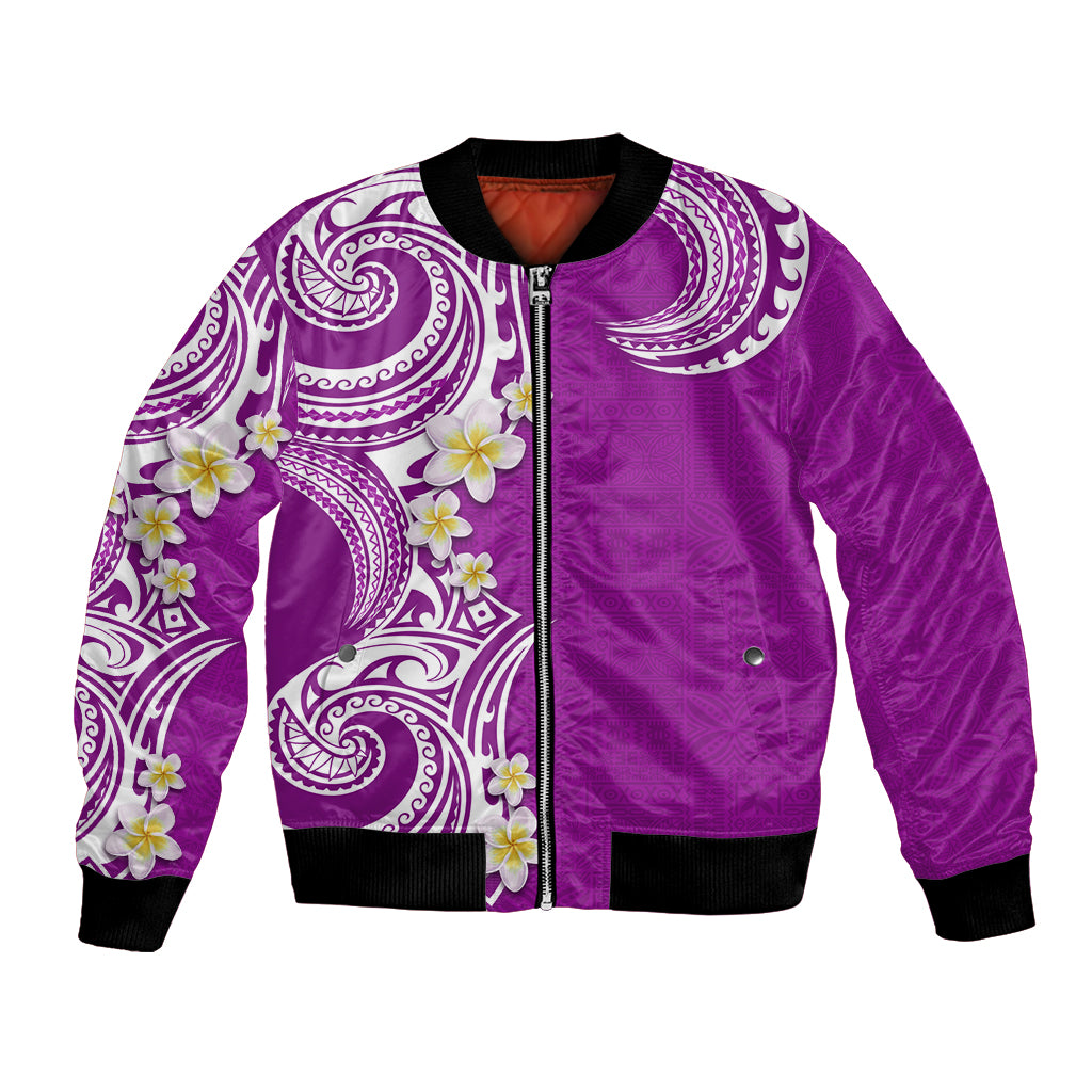 Aloha Polynesian Plumeria Flower Bomber Jacket Purple Color