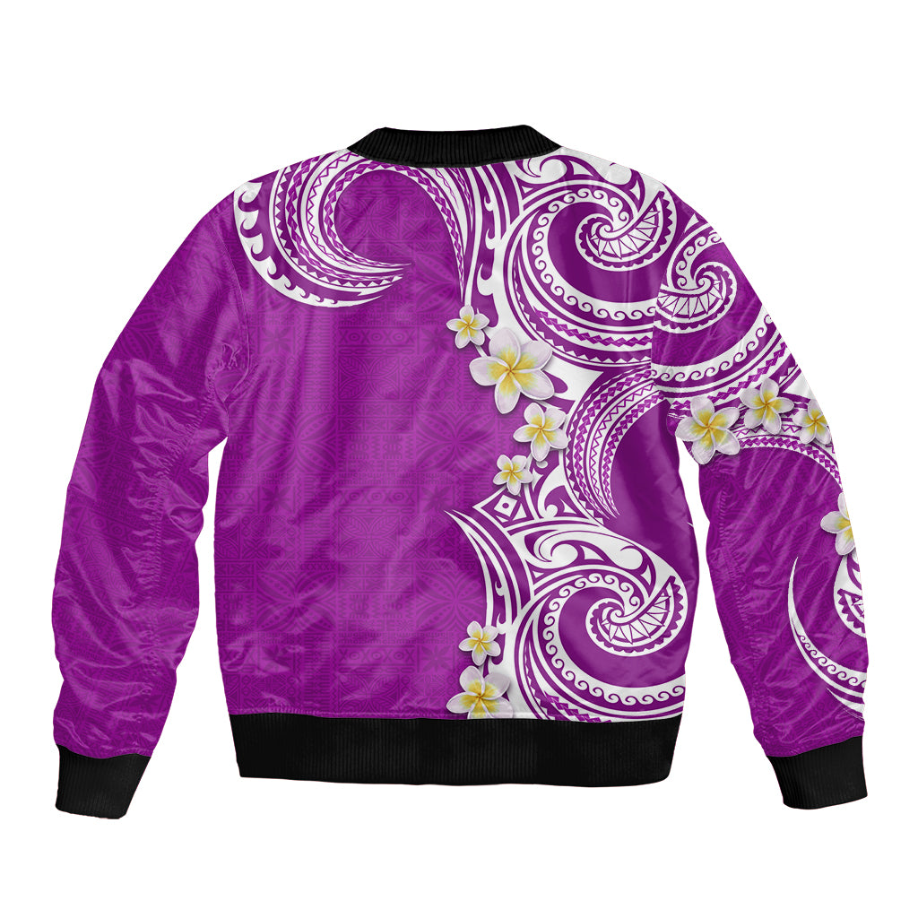 Aloha Polynesian Plumeria Flower Bomber Jacket Purple Color