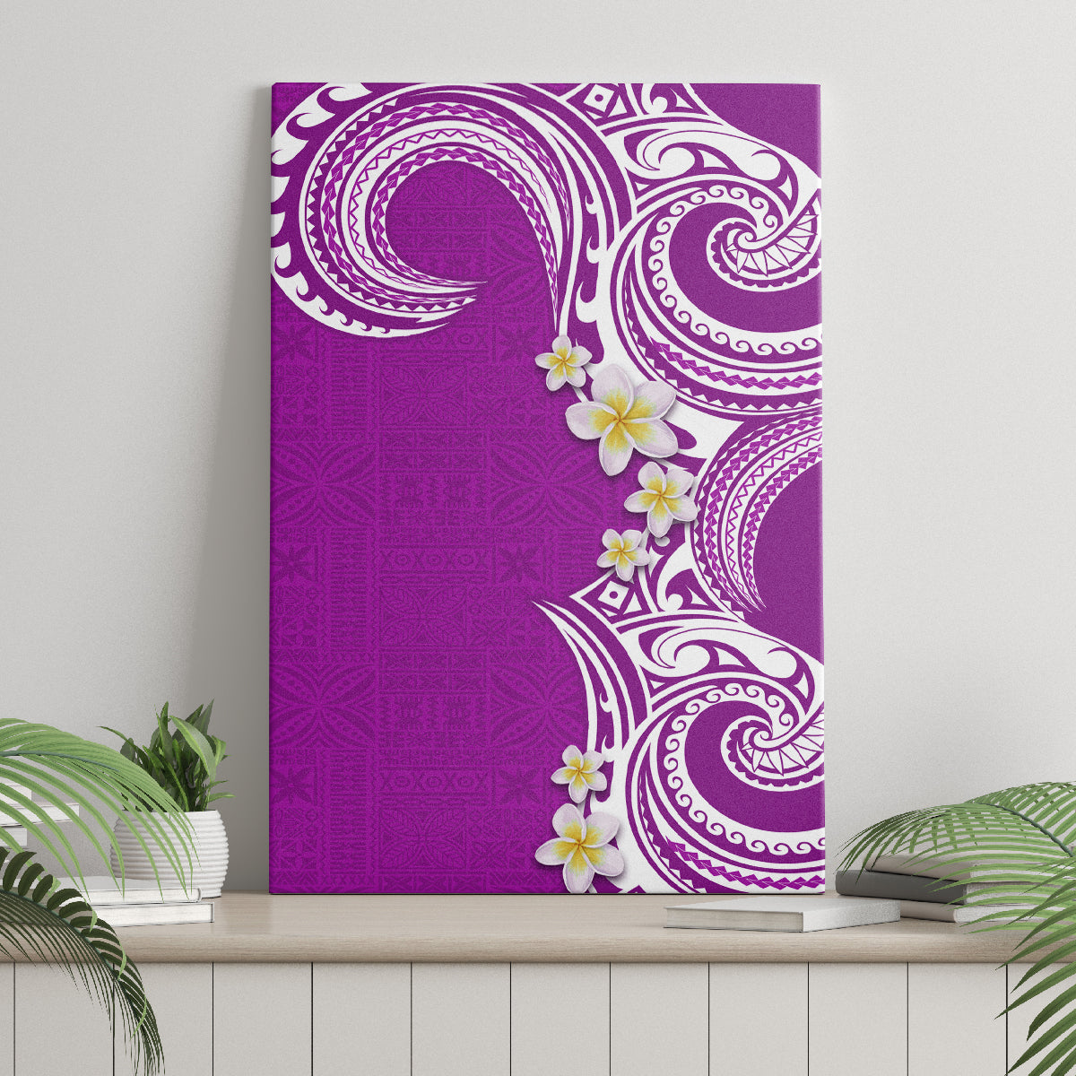 Aloha Polynesian Plumeria Flower Canvas Wall Art Purple Color