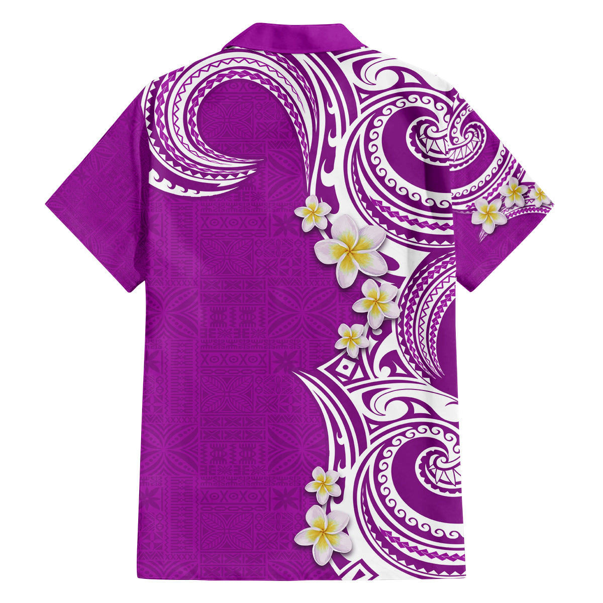 Aloha Polynesian Plumeria Flower Family Matching Long Sleeve Bodycon Dress and Hawaiian Shirt Purple Color