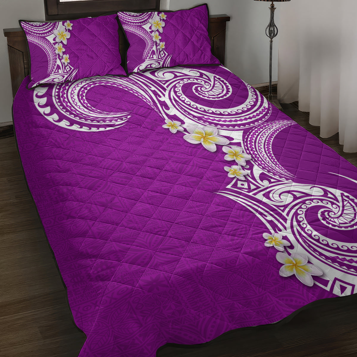 Aloha Polynesian Plumeria Flower Quilt Bed Set Purple Color
