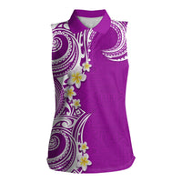 Aloha Polynesian Plumeria Flower Women Sleeveless Polo Shirt Purple Color