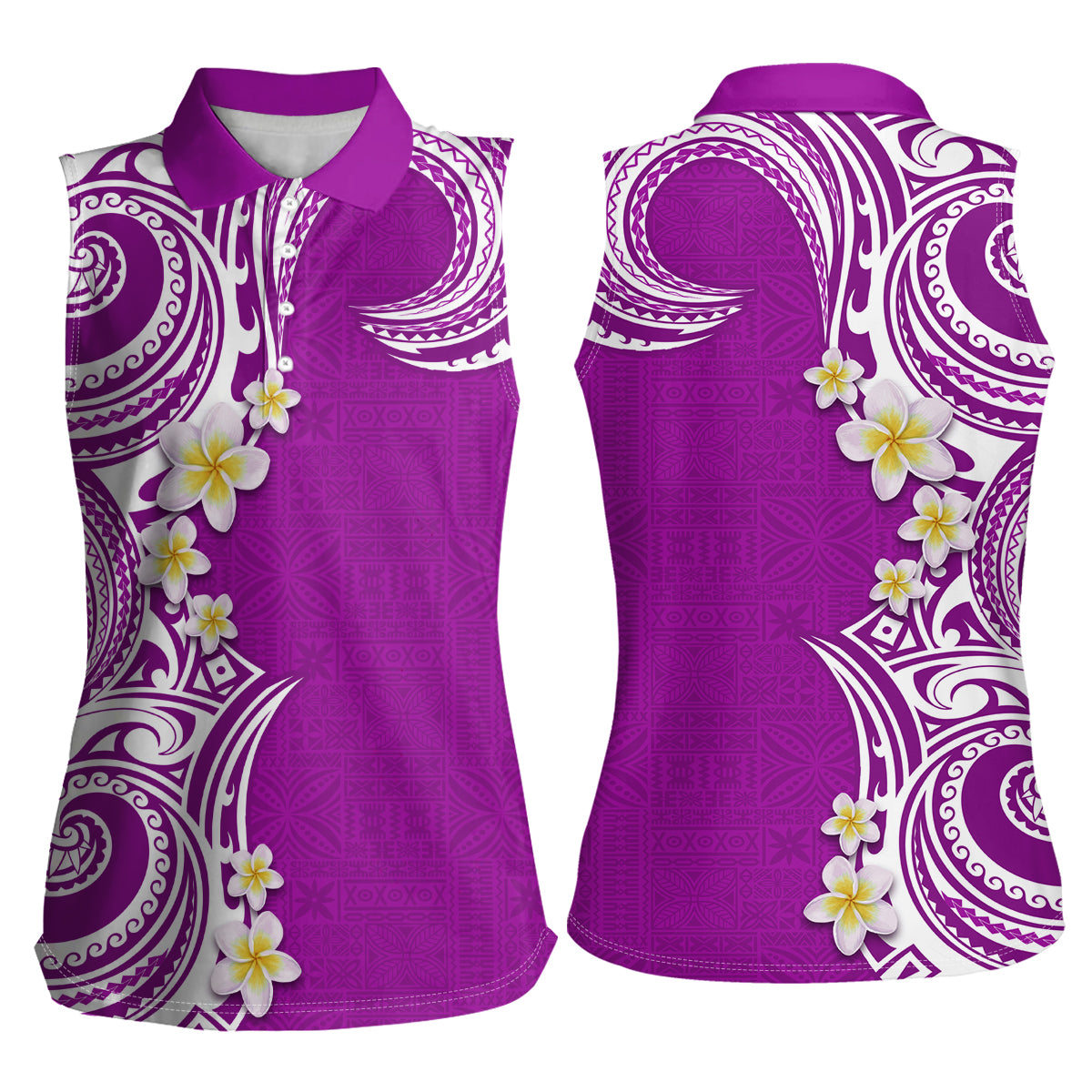 Aloha Polynesian Plumeria Flower Women Sleeveless Polo Shirt Purple Color