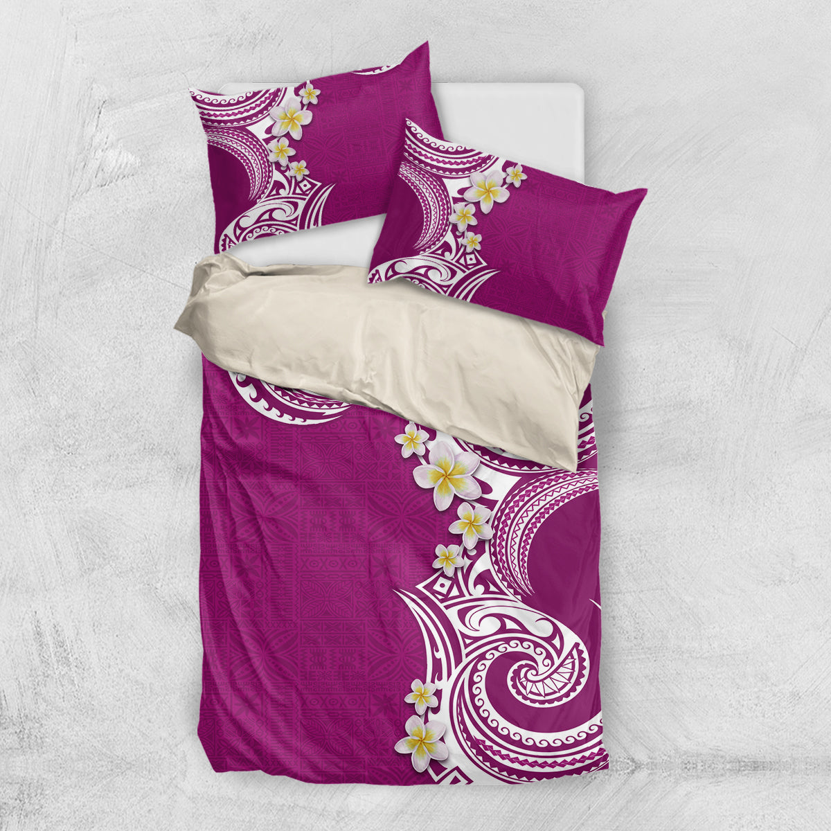 Aloha Polynesian Plumeria Flower Bedding Set Pink Color