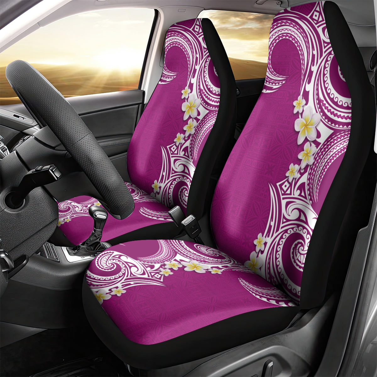 Aloha Polynesian Plumeria Flower Car Seat Cover Pink Color