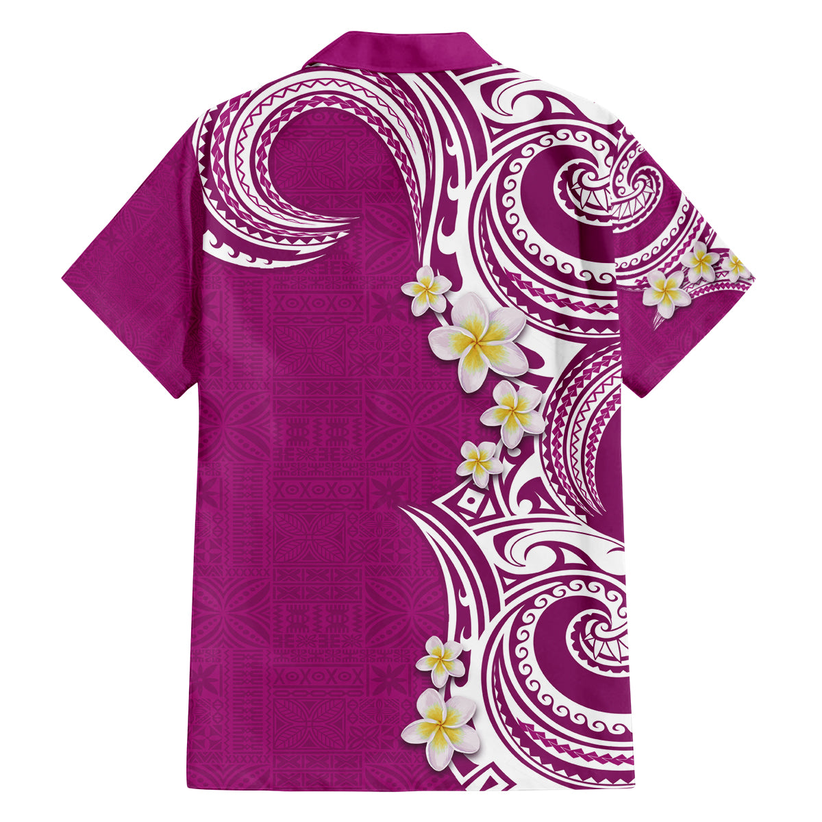 Aloha Polynesian Plumeria Flower Family Matching Summer Maxi Dress and Hawaiian Shirt Pink Color