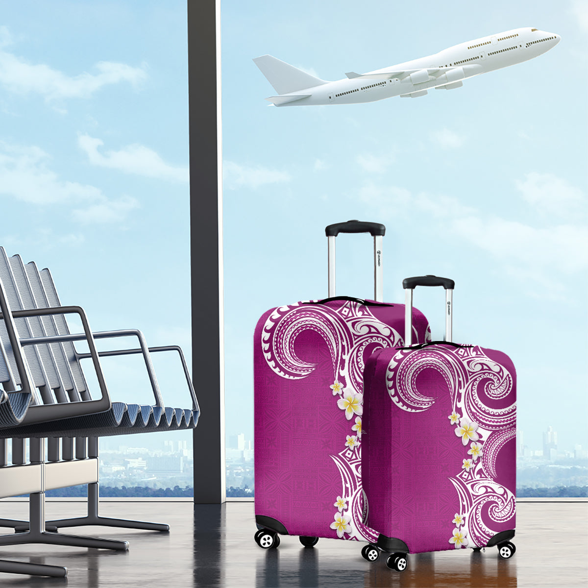 Aloha Polynesian Plumeria Flower Luggage Cover Pink Color