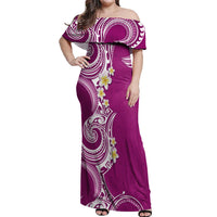 Aloha Polynesian Plumeria Flower Off Shoulder Maxi Dress Pink Color LT03 Women Pink - Polynesian Pride