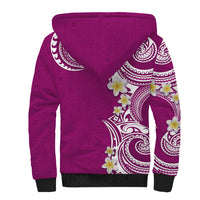 Aloha Polynesian Plumeria Flower Sherpa Hoodie Pink Color