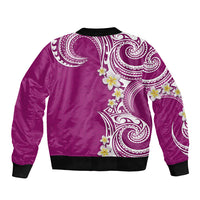 Aloha Polynesian Plumeria Flower Sleeve Zip Bomber Jacket Pink Color