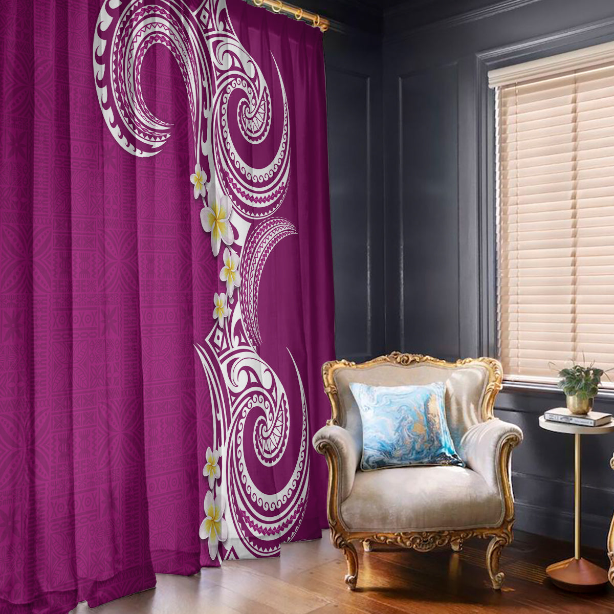 Aloha Polynesian Plumeria Flower Window Curtain Pink Color