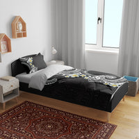 Aloha Polynesian Plumeria Flower Bedding Set Black White Color