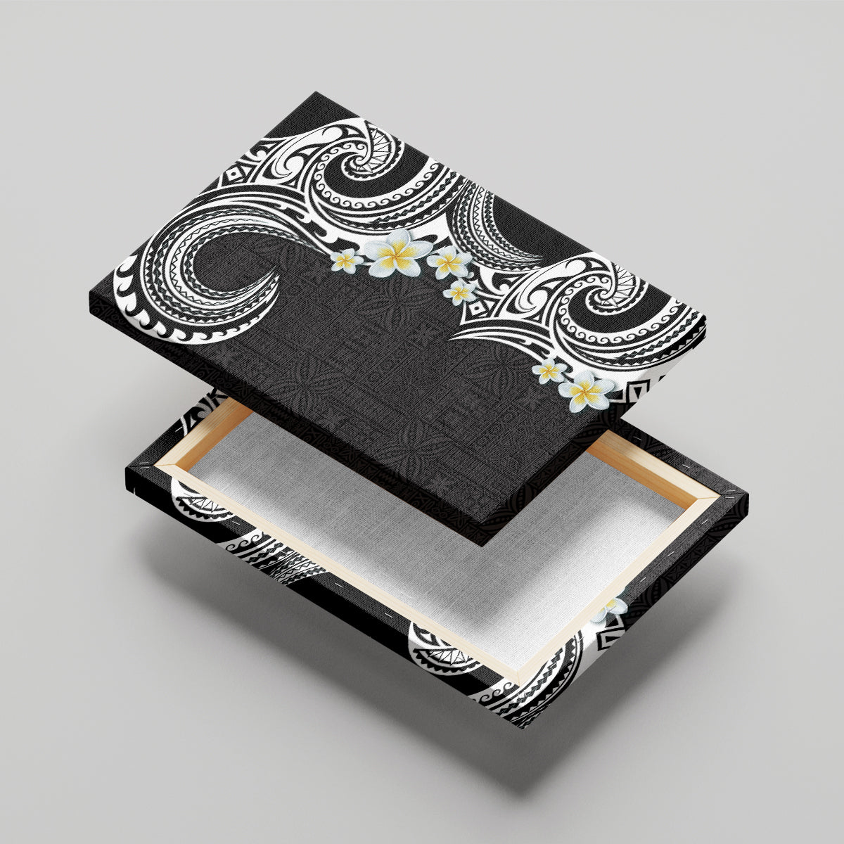 Aloha Polynesian Plumeria Flower Canvas Wall Art Black White Color