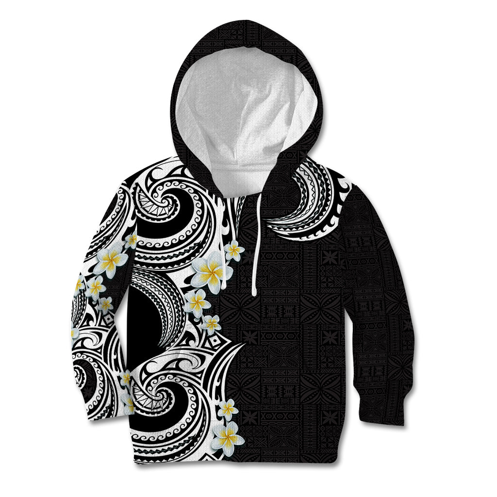 Aloha Polynesian Plumeria Flower Kid Hoodie Black White Color LT03 Hoodie Black - Polynesian Pride