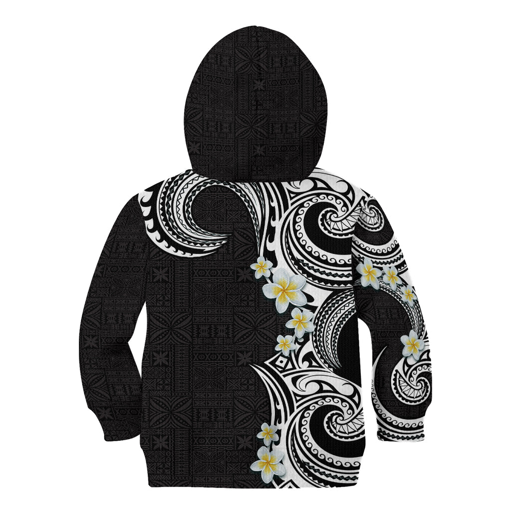Aloha Polynesian Plumeria Flower Kid Hoodie Black White Color LT03 - Polynesian Pride