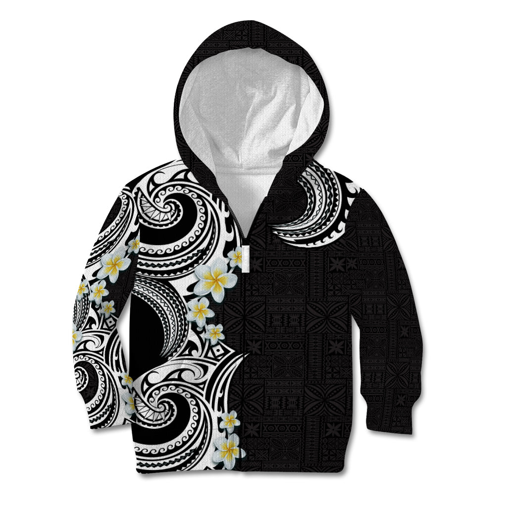 Aloha Polynesian Plumeria Flower Kid Hoodie Black White Color LT03 Zip Hoodie Black - Polynesian Pride