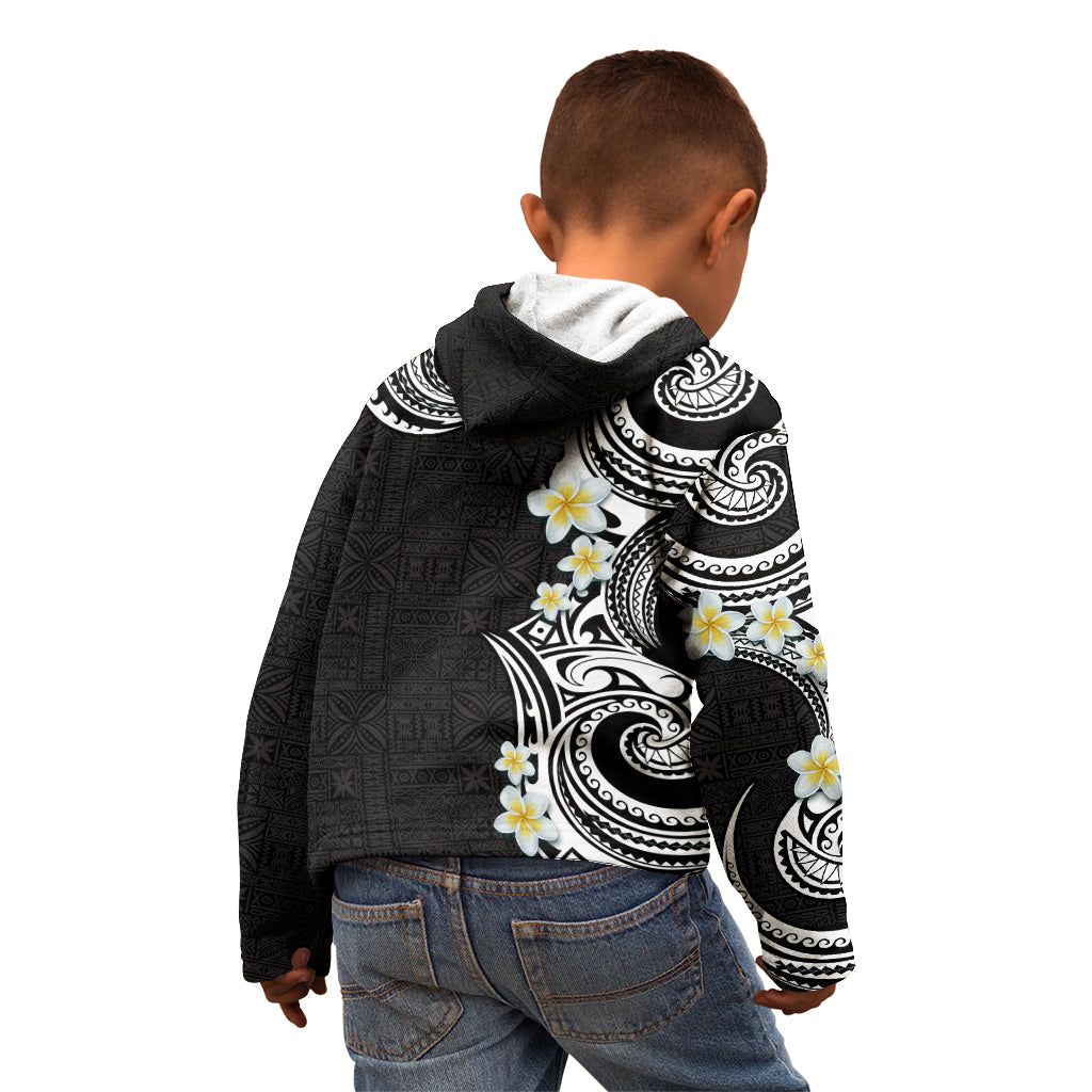 Aloha Polynesian Plumeria Flower Kid Hoodie Black White Color LT03 - Polynesian Pride