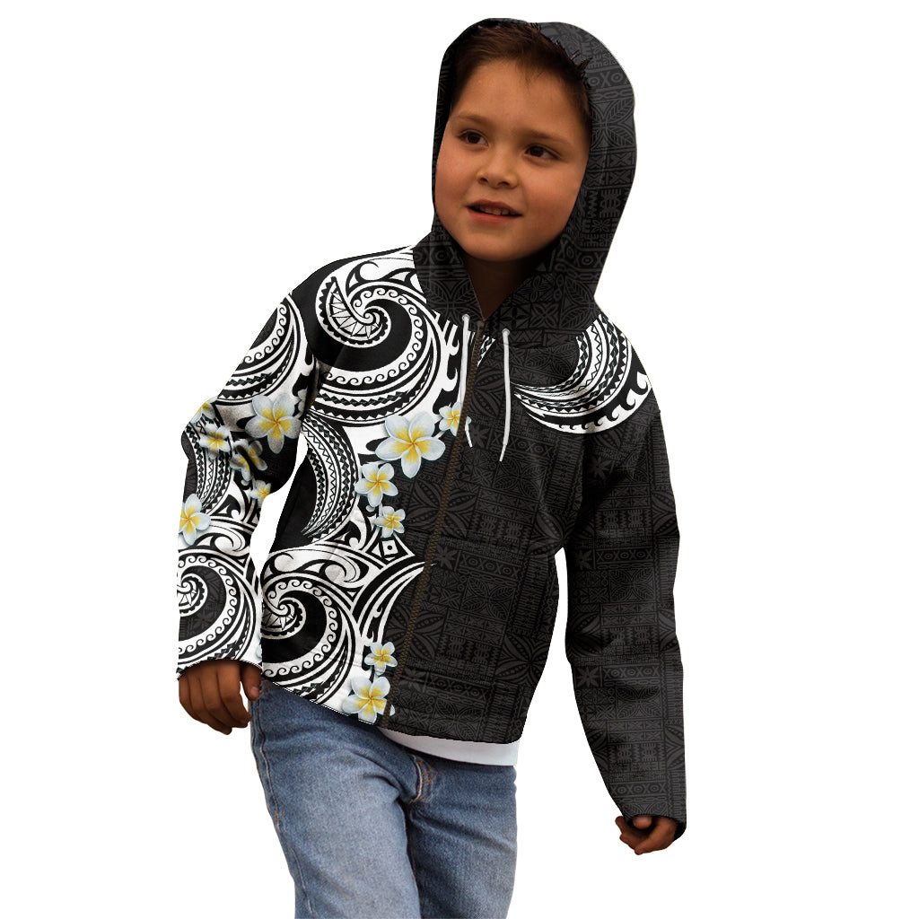 Aloha Polynesian Plumeria Flower Kid Hoodie Black White Color LT03 - Polynesian Pride