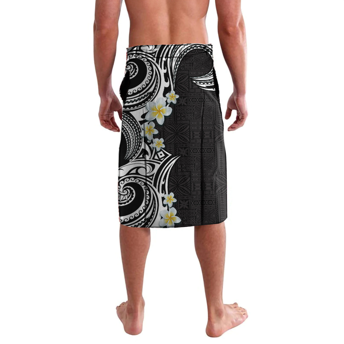 Aloha Polynesian Plumeria Flower Lavalava Black White Color