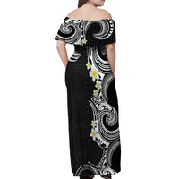 Aloha Polynesian Plumeria Flower Off Shoulder Maxi Dress Black White Color LT03 - Polynesian Pride